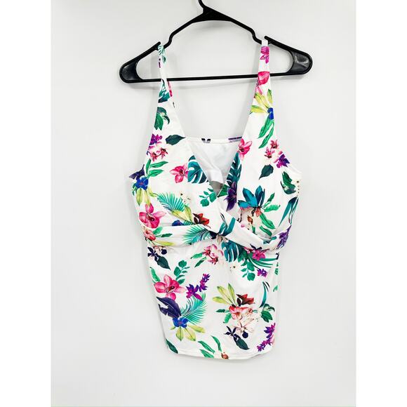 Island Escape Floral Printed Monterey Underwire Shirred Tankini Swim Top 20W - Picture 3 of 6